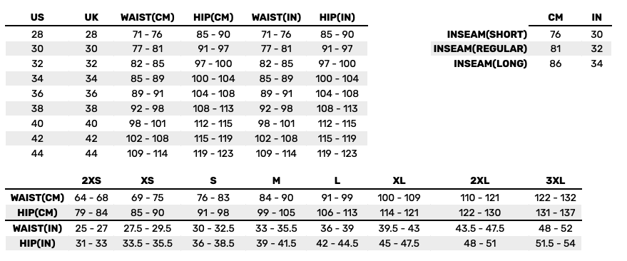 2026 The North Face Mens Trousers & Shorts  Size Chart